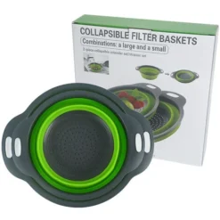 Panier égouttoir D'évier,Passoire En Silicone Pliable Vert 2pcs