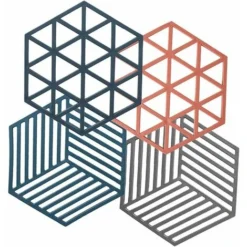 4 Pièces Dessous De Plat Silicone Dessous De Verre Hexagonaux Dessous Plat Antidérapant Résistant à La Chaleur Dessous De Plats Maniques Tapis Silicone Cuisine,16cm