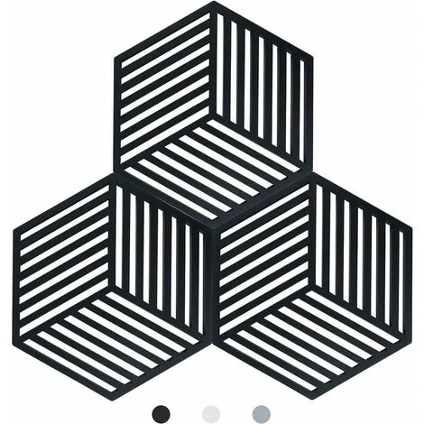 Lot De 3 Dessous De Plats Kitchen Pot Coaster Tapis De Protection En Silicone (Noir, Raya Hexagonal: 14.5x130x7.5mm) 1 Lot De 3 Dessous De Plats Kitchen Pot Coaster Tapis De Protection En Silicone (Noir, Raya Hexagonal: 14.5x130x7.5mm)