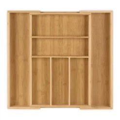 Relaxdays Range-couverts, En Bambou Et MDF, 5 à 7 Compartiments, Pour Le Tiroir, HLP : Env. 5 X 48 X 46 Cm, Nature