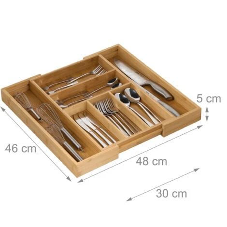 Relaxdays Range-couverts, En Bambou Et MDF, 5 à 7 Compartiments, Pour Le Tiroir, HLP : Env. 5 X 48 X 46 Cm, Nature 2 Relaxdays Range-couverts, En Bambou Et MDF, 5 à 7 Compartiments, Pour Le Tiroir, HLP : Env. 5 X 48 X 46 Cm, Nature – Image 2