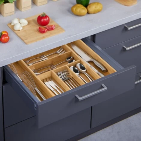 Relaxdays Range-couverts, En Bambou Et MDF, 5 à 7 Compartiments, Pour Le Tiroir, HLP : Env. 5 X 48 X 46 Cm, Nature 4 Relaxdays Range-couverts, En Bambou Et MDF, 5 à 7 Compartiments, Pour Le Tiroir, HLP : Env. 5 X 48 X 46 Cm, Nature – Image 4