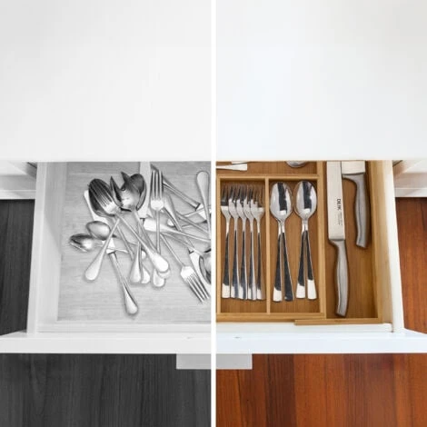 Relaxdays Range-couverts, En Bambou Et MDF, 5 à 7 Compartiments, Pour Le Tiroir, HLP : Env. 5 X 48 X 46 Cm, Nature 5 Relaxdays Range-couverts, En Bambou Et MDF, 5 à 7 Compartiments, Pour Le Tiroir, HLP : Env. 5 X 48 X 46 Cm, Nature – Image 5