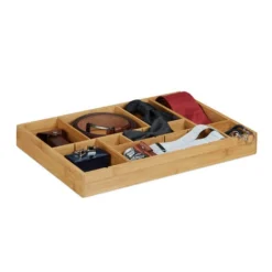 Relaxdays Organiseur De Tiroir Ajustable HxlxP: 5 X 45 X 32 Cm Cuisine Salle De Bain Placard Bambou Bois, Nature