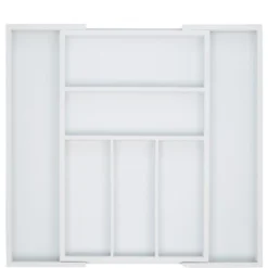 Relaxdays Boîte à Couverts Tiroir, Extensible, Largeur Variable, 5-7 Casiers, Organiseur Bambou, HLP 5x48x46cm, Blanc