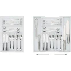 Relaxdays Boîte à Couverts Tiroir, Extensible, Largeur Variable, 5-7 Casiers, Organiseur Bambou, HLP 5x48x46cm, Blanc -Promos Gout Cuisine Boutique 10368085 3