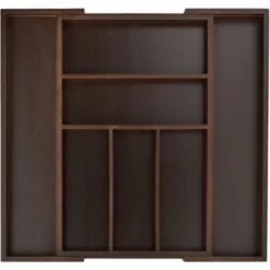 Relaxdays Boîte à Couverts Tiroir, Extensible, Largeur Variable, 5-7 Casiers, Organiseur Bambou, HLP 5x48x46cm, Marron