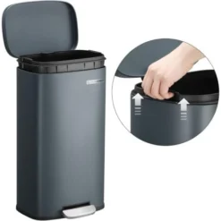 Songmics Poubelle De Cuisine, Poubelle à Pédale De 30L, Seau Interne En Plastique, Couvercle à Charnière, Fermeture Souple, Anti-Odeur Et Hygiénique, Gris Fumé LTB03GS -Promos Gout Cuisine Boutique 11644548 4