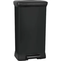 CURVER Poubelle Rectangulaire à Pédale Decobin 50L - Fermeture Douce - Aspect Métal - Pour Cuisine, Bureau, Salle De Bain - 39 X 29 X 72 Cm - Noir - Recyclé