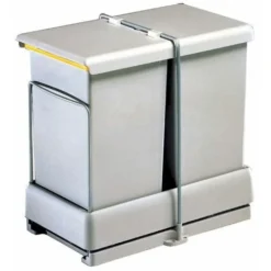 Poubelle Coulissante - 2 Bacs - 28 L - Hauteur 420 Mm - Nombre De Seaux : 2 - Décor : Gris - Contenance : 28 L - Pour Caisson De Largeur : 350 Mm - Hauteur : 420 Mm - Profondeur : 440 Mm - Largeur : 2