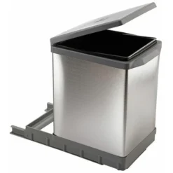 Poubelle Coulissante - 18 L - Décor : Aluminium / Gris - Matériau : Aluminium / PP - ELLETIPI