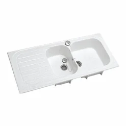 Geberit Evier à Encastrer Réversible Vallauris 2 Cuves + 1 égouttoir 112x50 Blanc