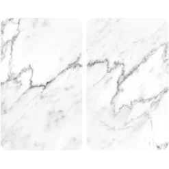 WENKO Protection Plaque De Cuisson, Couvre Plaque De Cuisson En Verre Marbre, Lot De 2, Verre Trempé, 30x52 Cm, Multicolore