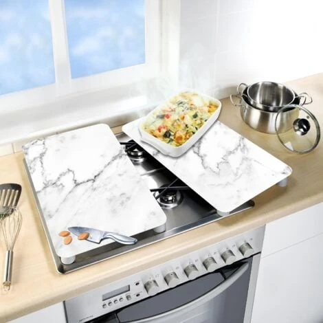 WENKO Protection Plaque De Cuisson, Couvre Plaque De Cuisson En Verre Marbre, Lot De 2, Verre Trempé, 30x52 Cm, Multicolore 2 WENKO Protection Plaque De Cuisson, Couvre Plaque De Cuisson En Verre Marbre, Lot De 2, Verre Trempé, 30x52 Cm, Multicolore – Image 2