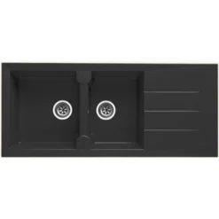 Évier De Synthèse Noir Moucheté TUNIA 2 Bacs 1 égouttoir