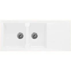 Évier De Synthèse Blanc TUNIA 2 Bacs 1 égouttoir