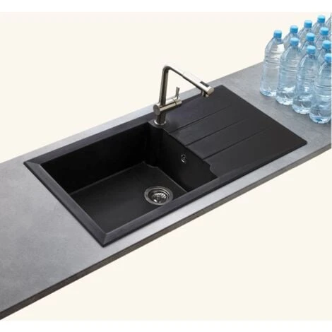 Évier De Synthèse Noir Moucheté TUNIA 1 Grand Bac 1 égouttoir 2 Évier De Synthèse Noir Moucheté TUNIA 1 Grand Bac 1 égouttoir – Image 2