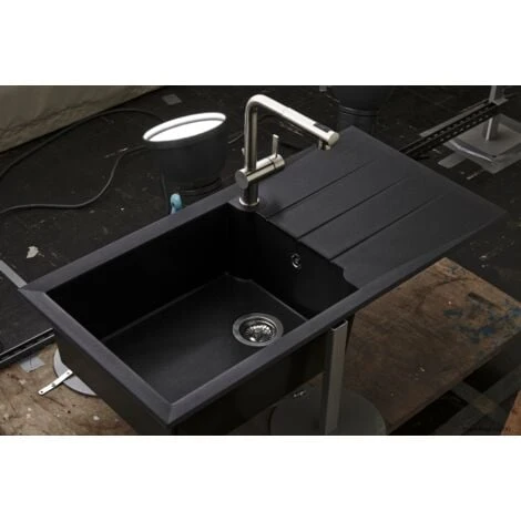 Évier De Synthèse Noir Moucheté TUNIA 1 Grand Bac 1 égouttoir 3 Évier De Synthèse Noir Moucheté TUNIA 1 Grand Bac 1 égouttoir – Image 3
