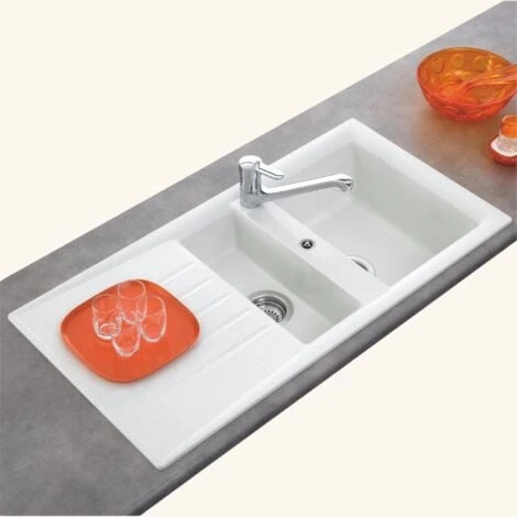 Évier Synthèse Blanc Ewi EMERAUDE 1 Bac 1/2 - 1 égouttoir 2 Évier Synthèse Blanc Ewi EMERAUDE 1 Bac 1/2 - 1 égouttoir – Image 2