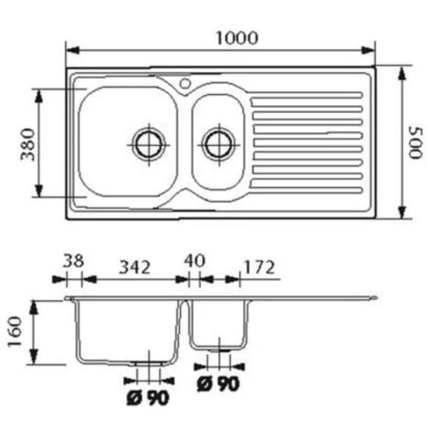 Évier Inox Nid D'abeille SCALDIS 1 Bac 1/2 - 1 égouttoir 2 Évier Inox Nid D'abeille SCALDIS 1 Bac 1/2 - 1 égouttoir – Image 2