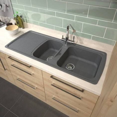 CAREA - Évier à Encastrer VÉNUS 2 Bacs - Gris Béton 1 CAREA - Évier à Encastrer VÉNUS 2 Bacs - Gris Béton