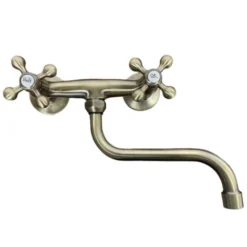 Robinet Mélangeur Cuisine Mural Bronze, Vieux Laiton, Ancienne