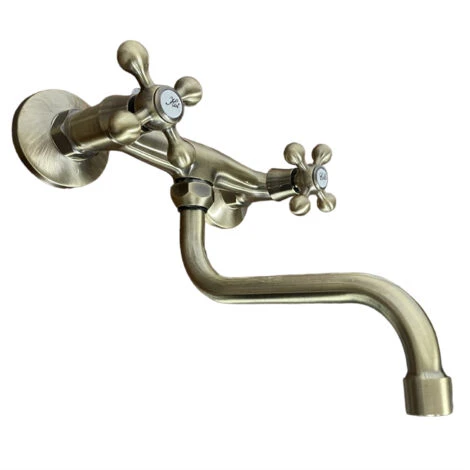 Robinet Mélangeur Cuisine Mural Bronze, Vieux Laiton, Ancienne 3 Robinet Mélangeur Cuisine Mural Bronze, Vieux Laiton, Ancienne – Image 3