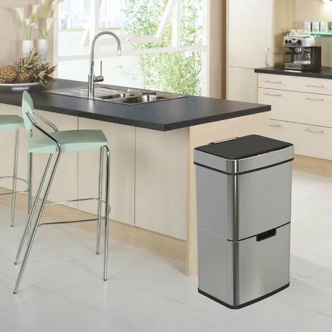 Poubelle De Cuisine Automatique Tri Sélectif Double Compartiment 75l NARVIK En Acier Inox Recyclage Grande Capacité Et Poubelle De Table 3l 3 Poubelle De Cuisine Automatique Tri Sélectif Double Compartiment 75l NARVIK En Acier Inox Recyclage Grande Capacité Et Poubelle De Table 3l – Image 3
