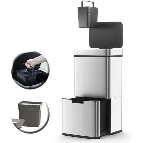 Poubelle De Cuisine Automatique Tri Sélectif Double Compartiment 75l NARVIK En Acier Inox Recyclage Grande Capacité Et Poubelle De Table 3l 5 Poubelle De Cuisine Automatique Tri Sélectif Double Compartiment 75l NARVIK En Acier Inox Recyclage Grande Capacité Et Poubelle De Table 3l – Image 5