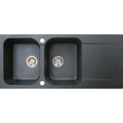 Lisse évier Réversibles 2 Cuves 1 égouttoir En Résine Noir