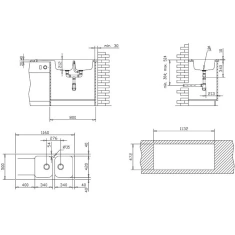 Lisse évier Réversible 2 Cuves 1 égouttoir En Résine Gris 3 Lisse évier Réversible 2 Cuves 1 égouttoir En Résine Gris – Image 3