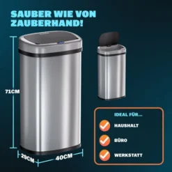 Poubelle Automatique En Acier Inoxydable 58 Litres Argent Poubelle De Cuisine Avec Support De Sac Capteur De Mouvement -Promos Gout Cuisine Boutique 18473379 4