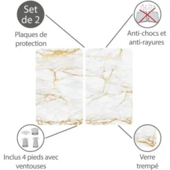 WENKO Protection Plaque De Cuisson, Cache Plaque De Cuisson En Verre Marbre Doré, Lot De 2, Verre Trempé, 30x52 Cm, Multicolore 5 WENKO Protection Plaque De Cuisson, Cache Plaque De Cuisson En Verre Marbre Doré, Lot De 2, Verre Trempé, 30x52 Cm, Multicolore -Promos Gout Cuisine Boutique 18940668 3