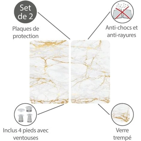 WENKO Protection Plaque De Cuisson, Cache Plaque De Cuisson En Verre Marbre Doré, Lot De 2, Verre Trempé, 30x52 Cm, Multicolore 3 WENKO Protection Plaque De Cuisson, Cache Plaque De Cuisson En Verre Marbre Doré, Lot De 2, Verre Trempé, 30x52 Cm, Multicolore – Image 3