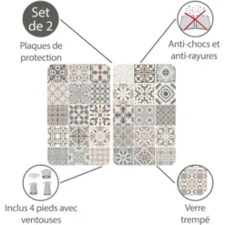 WENKO Protection Plaque De Cuisson, Cache Plaque De Cuisson En Verre Carreaux De Ciment, Lot De 2, Verre Trempé, 30x52 Cm, Multicolore -Promos Gout Cuisine Boutique 18940677 3