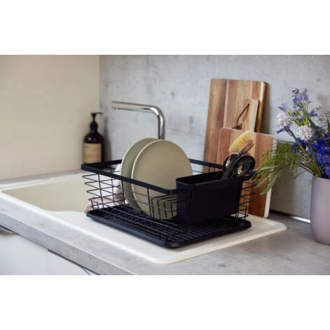 WENKO Égouttoir Vaisselle Noir Drip, Egouttoir Vaisselle Cuisine Noir, Plateau Amovible, Métal - Plastique, 36x15x30,3 Cm, Noir 2 WENKO Égouttoir Vaisselle Noir Drip, Egouttoir Vaisselle Cuisine Noir, Plateau Amovible, Métal - Plastique, 36x15x30,3 Cm, Noir – Image 2