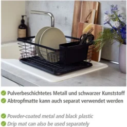WENKO Égouttoir Vaisselle Noir Drip, Egouttoir Vaisselle Cuisine Noir, Plateau Amovible, Métal - Plastique, 36x15x30,3 Cm, Noir 8 WENKO Égouttoir Vaisselle Noir Drip, Egouttoir Vaisselle Cuisine Noir, Plateau Amovible, Métal - Plastique, 36x15x30,3 Cm, Noir -Promos Gout Cuisine Boutique 18940750 4