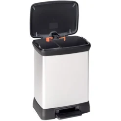 CURVER Poubelle De Tri à Pédale, 2 Compartiments, 10L + 18L - Pour Cuisine, Buanderie, Garage, Aspect Métal, PP 80% Recyclé