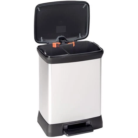 CURVER Poubelle De Tri à Pédale, 2 Compartiments, 10L + 18L - Pour Cuisine, Buanderie, Garage, Aspect Métal, PP 80% Recyclé 1 CURVER Poubelle De Tri à Pédale, 2 Compartiments, 10L + 18L - Pour Cuisine, Buanderie, Garage, Aspect Métal, PP 80% Recyclé