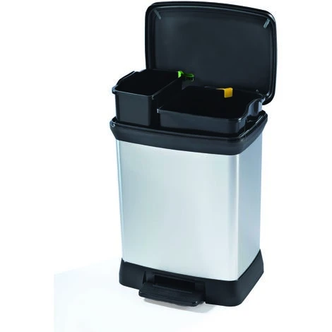 CURVER Poubelle De Tri à Pédale, 2 Compartiments, 10L + 18L - Pour Cuisine, Buanderie, Garage, Aspect Métal, PP 80% Recyclé 2 CURVER Poubelle De Tri à Pédale, 2 Compartiments, 10L + 18L - Pour Cuisine, Buanderie, Garage, Aspect Métal, PP 80% Recyclé – Image 2