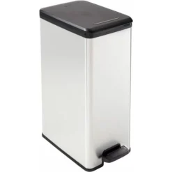 CURVER Slim Bin - Poubelle Rectangulaire à Pédale, 40L - Fermeture Douce - Aspect Métal - Pour Cuisine, Bureau, Salle De Bain - 39,3 X 25 X 60,7 Cm - Gris -Recyclé