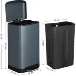 Songmics Poubelle 30 Litres, Avec Pédale En Acier, Seau Intérieur Et Couvercle, Poignée, Fermeture Discrète, Hermétique, Pour Cuisine, Salon, Anthracite LTB01GS -Promos Gout Cuisine Boutique 22846191 5