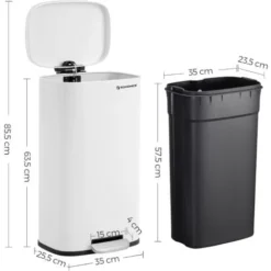 Songmics Poubelle De Cuisine, Poubelle à Pédale De 30L, Seau Interne En Plastique, Couvercle à Charnière, Fermeture Souple, Anti-odeur Et Hygiénique, Blanc LTB03WT -Promos Gout Cuisine Boutique 22846194 5