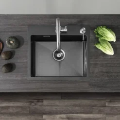 CECIPA Evier Cuisine 1 Bac Évier Inox 1 Cuve Avec Siphon Et Trop-Plein Évier De Cuisine En Couleur Anthracite Noir 50×45×18.5CM (Sans Distributeur De Savon) -Promos Gout Cuisine Boutique 23425784 3