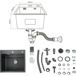 CECIPA Evier Cuisine 1 Bac Évier Inox 1 Cuve Avec Siphon Et Trop-Plein Évier De Cuisine En Couleur Anthracite Noir 50×45×18.5CM (Sans Distributeur De Savon) -Promos Gout Cuisine Boutique 23425784 5