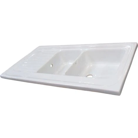 Evier Céramique Blanc EWI IRÈNE à Poser 2 Bacs 1 égouttoir 3 Evier Céramique Blanc EWI IRÈNE à Poser 2 Bacs 1 égouttoir – Image 3