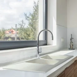 Evier Céramique Blanc EWI LINA 2 Bacs 1 égouttoir