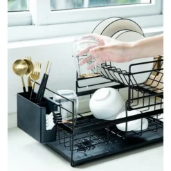 BATHRINS®Égouttoir à Vaisselle En Acier Inoxydable,Grille De Rangement Pour Cuisine, Avec Lèchefrite (noir) -Promos Gout Cuisine Boutique 25977525 4