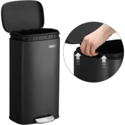 Songmics Poubelle De Cuisine, Poubelle à Pédale De 30L, Seau Interne En Plastique, Couvercle à Charnière, Fermeture Souple, Anti-odeur Et Hygiénique, Noir LTB03BK -Promos Gout Cuisine Boutique 26039035 4