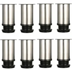 Lot De 8 Pieds De Meubles, Réglables Pied Pieds De Meubles - Chrome Métal - Hauteur Réglable (Total: 80-95mm)